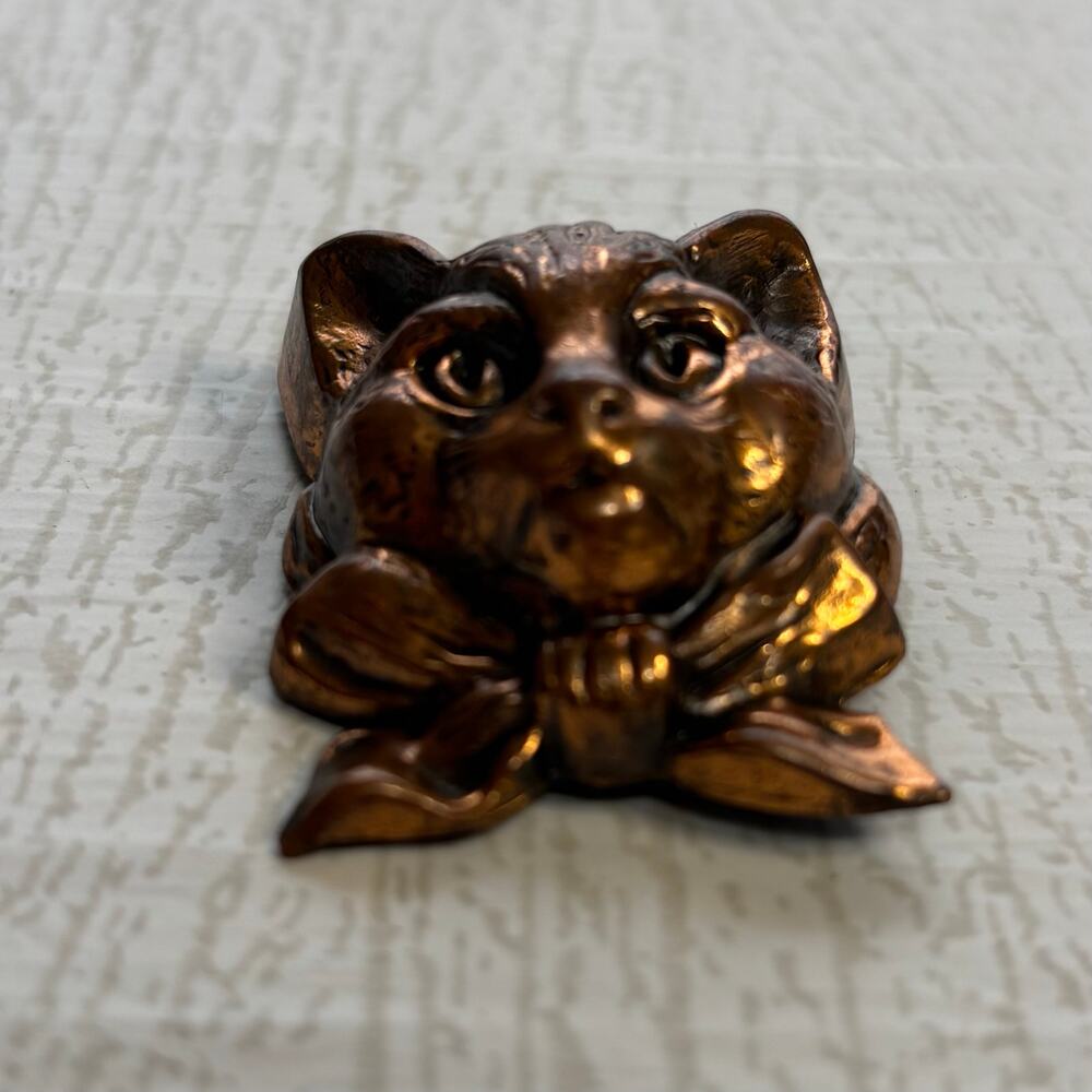 Vintage Copper Cat Brooch Bow Kitty Figural Pin 1.5 Inch - Picture 6 of 6